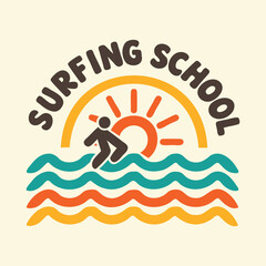 Surfing School Sunset Logo
