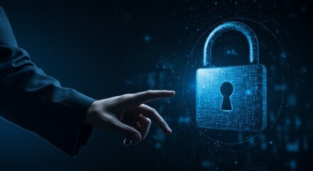 Digital Padlock Security Hand Touch Protection Illustration in Blue