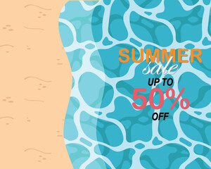 Summer sale with beach background for website, header, poster, card, or flyer.