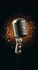 Illustration of Silver Microphone Music Instrument with Shimmering Lights