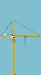 Illustration of Yellow Crane Construction Tower Against Blue Sky