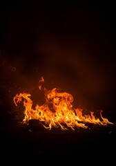 Dramatic Photo Intense Orange Flames Inferno on Dark Night Background