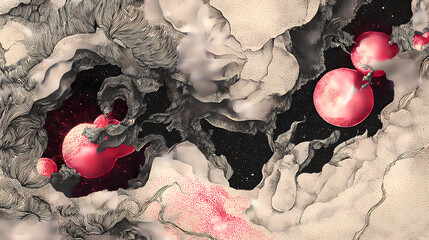 magazine spread on symbolism in painting | personal mythology | introspective wonder | crimson and pearl | fluid asymmetry | cosmic wombs | ornamental texture | layered storytelling | contemporary