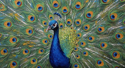 Obraz premium Elegant Peacock Feathers Portrait Bird with Blue and Green Plumage