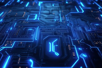 Cyber-themed neon circuitry with interconnected pathways
