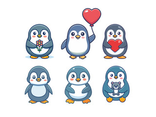 Cute Cartoon Penguin Vector Set – Adorable Baby Penguins in Various Poses and Outfits for Winter, Holiday, and Children’s Designs