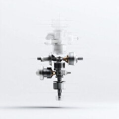Detailed technical illustration featuring an exploded view of a complex mechanism, perfect for engineering, design, or conceptual projects. Clean background.
