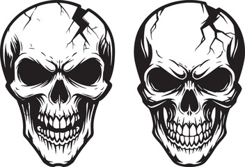 Skull Cracked Black White Drawing Art Design Illustration