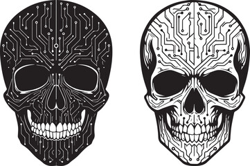 Futuristic Cybernetic Skull Illustration with Circuit Board Design – Digital Tech Art Featuring AI, Robotics, and Sci-Fi Skeleton Anatomy
