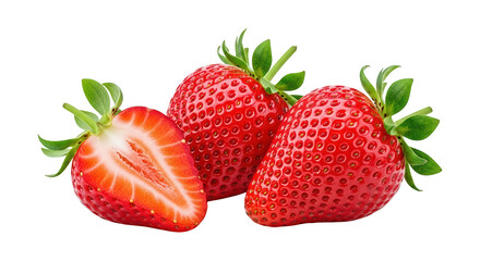 Vibrant red strawberries on black background close up