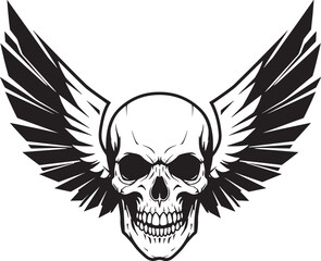 Winged Skull Tattoo Design, Gothic Skull Art, Skeleton with Wings Illustration, Edgy Skull Symbol, Skull and Feathers Drawing, Horror-Themed Skull, Detailed Skull Graphic, Dark Aesthetic Skull Logo