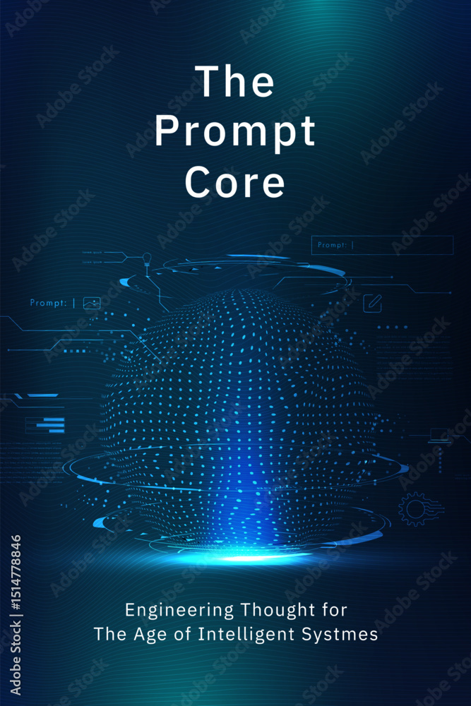 Poster futuristic ai prompt interface with glowing 3d sphere and digital hud