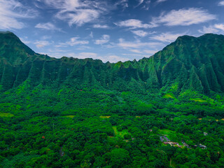 Fototapeta premium Aerial panoramic views of Waikiki & Mountains Honolulu Hawaii 