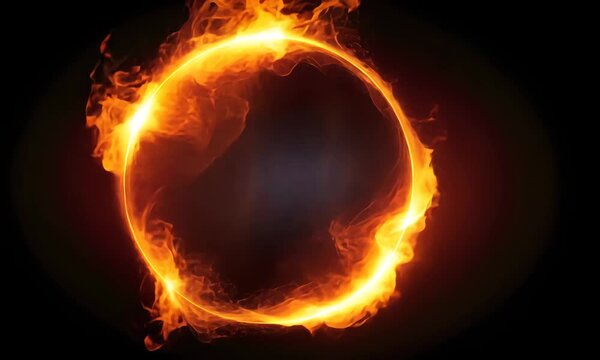burning fire ring on dark background animation