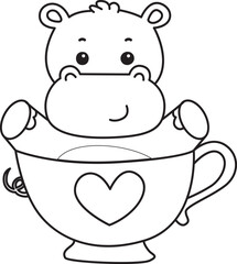 Outline of Cute hippo icon. Lineart of Funny baby hippo animal series stock illustration. life of fluffy hippo designs.