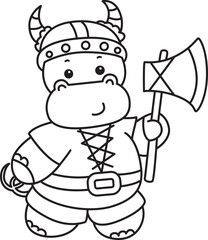 Outline of Cute hippo icon. Lineart of Funny baby hippo animal series stock illustration. life of fluffy hippo designs.