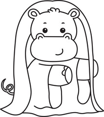 Outline of Cute hippo icon. Lineart of Funny baby hippo animal series stock illustration. life of fluffy hippo designs.