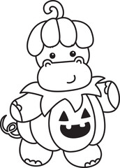 Fototapeta premium Outline of Cute hippo icon. Lineart of Funny baby hippo animal series stock illustration. life of fluffy hippo designs.