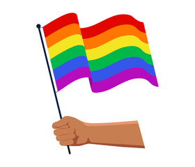 Pride Month Waving Flag in Hand showing Six Colors representing Diversity of LGBTQ Rights Movement Celebrate in June.