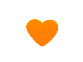 Orange heart shape made of foam isolated on a white background. Concept for love and encouragement..