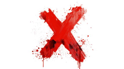 Red Spray Stain in the Shape of Letter X with Grunge Texture Isolated on White Background