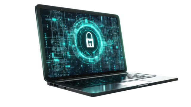 Secure Online Access Concept with Laptop and Digital Security Icons Isolated on White Background