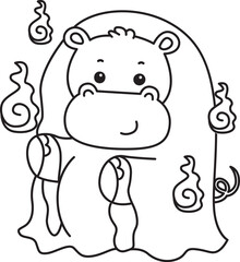 Outline of Cute hippo icon. Coloring page of Funny baby hippo animal series stock illustration. life of fluffy hippo designs.