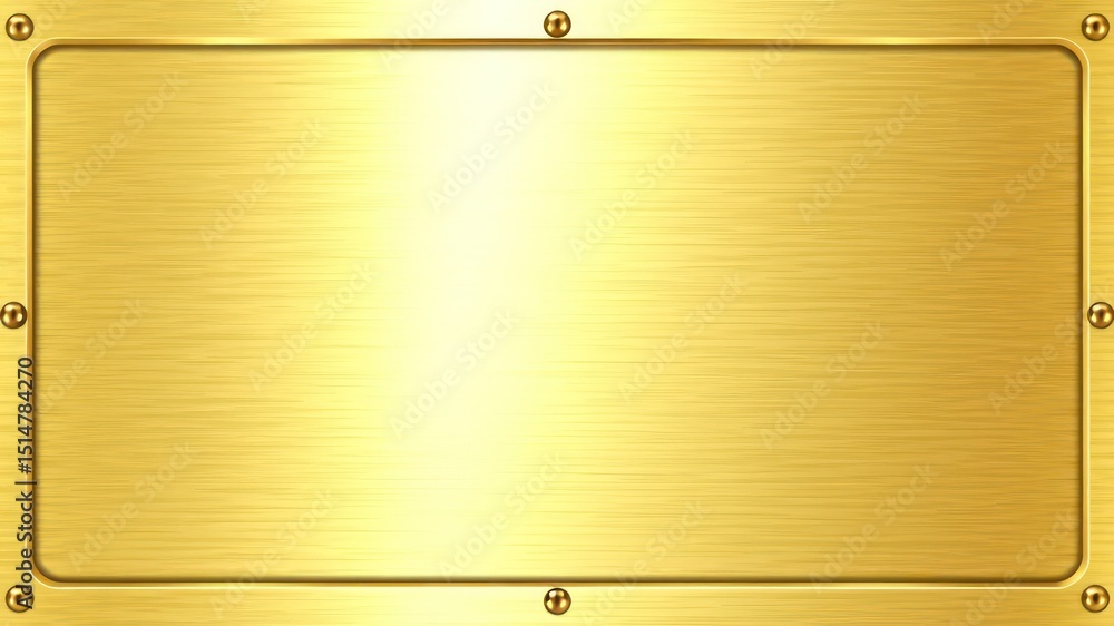 Poster shiny golden plaque with border fastened by rivets ready for custom text or personalized engraving f
