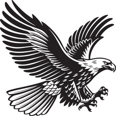 Soaring black tribal eagle vector silhouette in flight, a symbol of freedom and nature's powerful design