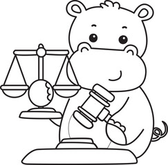 Outline of Cute hippo icon. Coloring page of Funny baby hippo animal series stock illustration. life of fluffy hippo designs.