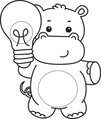 Outline of Cute hippo icon. Coloring page of Funny baby hippo animal series stock illustration. life of fluffy hippo designs.