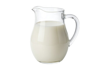 Glass pitcher filled with fresh milk isolated on transparent background