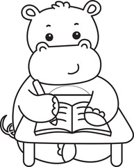 Outline of Cute hippo icon. Coloring page of Funny baby hippo animal series stock illustration. life of fluffy hippo designs.