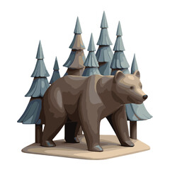 A 3D render of a cartoon elephant standing isolated with a big tree