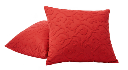 Two red decorative pillows isolated on transparent background