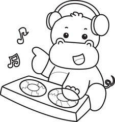 Outline of Cute hippo icon. Coloring page of Funny baby hippo animal series stock illustration. life of fluffy hippo designs.