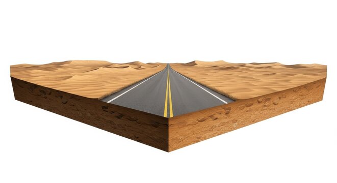 Illustration of a Road Cross Section in a Desert Landscape at Day - Powered by Adobe