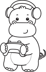 Outline of Cute hippo icon. Coloring page of Funny baby hippo animal series stock illustration. life of fluffy hippo designs.