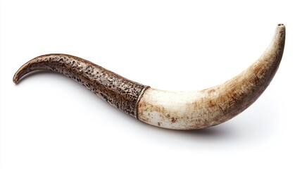 Ornate, curved horn pipe, light beige/off-white, dark brown accents
