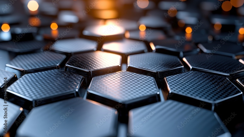 Poster abstract hexagonal pattern with metallic finish and soft lighting