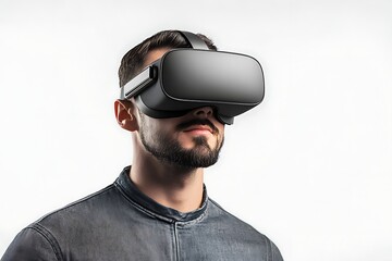 Man Using Virtual Reality Headset Experiencing Immersive Digital World