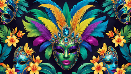 Vibrant Carnival Masks Feathers Jewels Festive Celebration