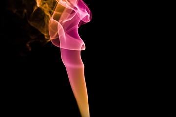 Obraz premium Gradient Smoke Swirls. Wispy, colorful smoke swirls in a gradient of vibrant hues like pink, orange, and teal against a dark backdrop.