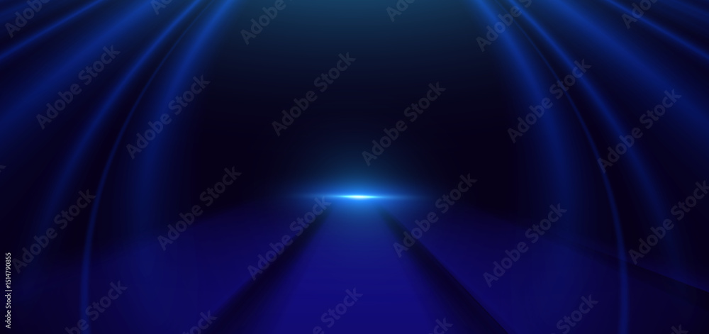 Poster abstract scene elegant blue light lines on dark background with lighting effect and sparkle.
