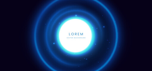 Futuristic circle glowing light effect with sprkle on dark blue background.
