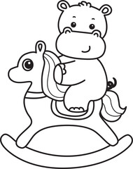 Outline of Cute hippo icon. Coloring page of Funny baby hippo animal series stock illustration. life of fluffy hippo designs.