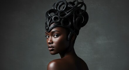 Portrait Black Woman Face In Ornate Crown With Pixelated Texture