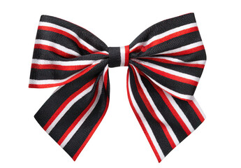 Black, white, and red striped bow on an isolated background, png, transparent