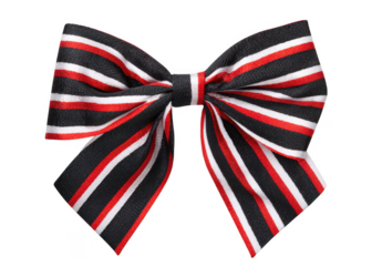 Black, white, and red striped bow on an isolated background, png, transparent