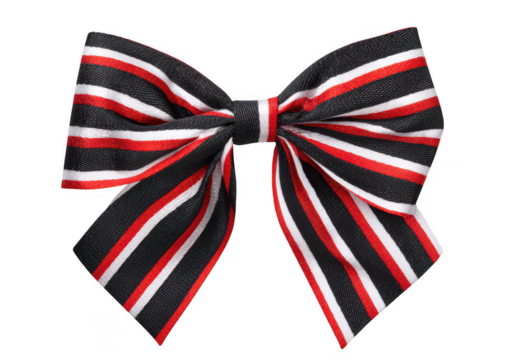 Black, white, and red striped bow on an isolated background, png, transparent